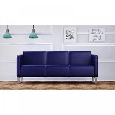 Mahmayi 2850 Three Seater Sofa in Blue PU Leather with Loop Leg Design - Comfortable Lounge Seat for Living Room, Office, or Bedroom (3-Seater, Blue, Loop Leg)