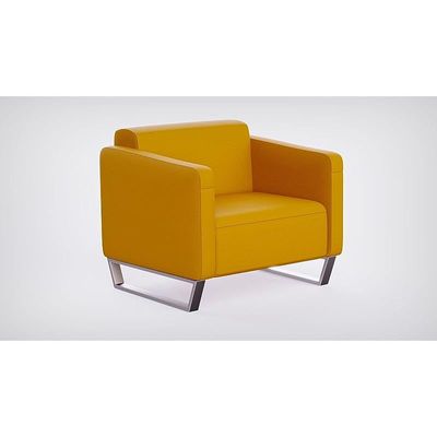 أريكة Mahmayi 2850 بمقعد واحد من جلد البولي يوريثان الأصفر مع تصميم حلقة الساق - مقعد صالة مريح لغرفة المعيشة أو المكتب أو غرفة النوم (مقعد واحد، أصفر، ساق حلقية)