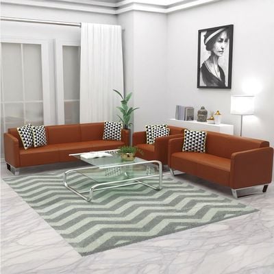 Mahmayi 2850 Two Seater Sofa in Brown PU Leather with Loop Leg Design - Comfortable Lounge Seat for Living Room, Office, or Bedroom (2-Seater, Brown, Loop Leg)