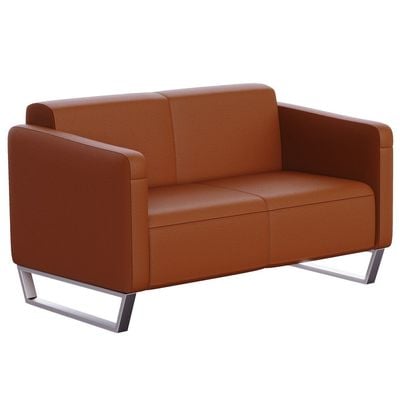 Mahmayi 2850 Two Seater Sofa in Brown PU Leather with Loop Leg Design - Comfortable Lounge Seat for Living Room, Office, or Bedroom (2-Seater, Brown, Loop Leg)