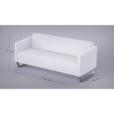 Mahmayi 2850 Three Seater Sofa in White PU Leather with Loop Leg Design - Comfortable Lounge Seat for Living Room, Office, or Bedroom (3-Seater, White, Loop Leg)