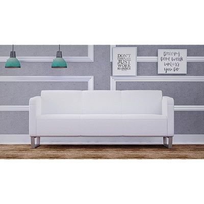 أريكة Mahmayi 2850 بثلاثة مقاعد من جلد البولي يوريثان الأبيض مع تصميم حلقة الساق - مقعد صالة مريح لغرفة المعيشة أو المكتب أو غرفة النوم (3 مقاعد، أبيض، ساق دائرية)