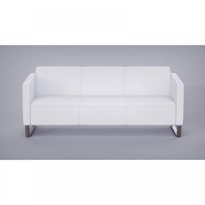 Mahmayi 2850 Three Seater Sofa in White PU Leather with Loop Leg Design - Comfortable Lounge Seat for Living Room, Office, or Bedroom (3-Seater, White, Loop Leg)