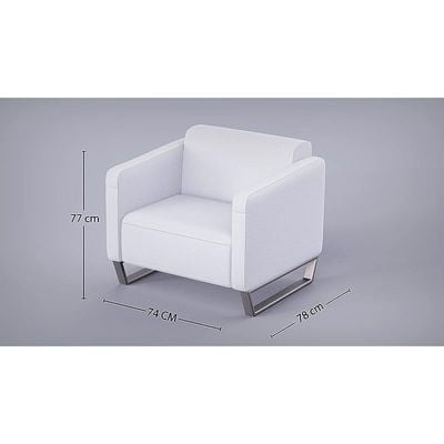أريكة Mahmayi 2850 بمقعد واحد من جلد البولي يوريثان الأبيض مع تصميم حلقة الساق - مقعد صالة مريح لغرفة المعيشة أو المكتب أو غرفة النوم (مقعد واحد، أبيض، ساق دائرية)