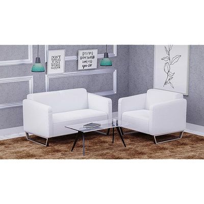 أريكة Mahmayi 2850 بمقعد واحد من جلد البولي يوريثان الأبيض مع تصميم حلقة الساق - مقعد صالة مريح لغرفة المعيشة أو المكتب أو غرفة النوم (مقعد واحد، أبيض، ساق دائرية)