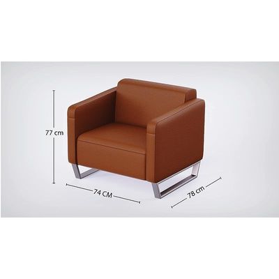 Mahmayi 2850 Single Seater Sofa in Brown PU Leather with Loop Leg Design - Comfortable Lounge Seat for Living Room, Office, or Bedroom (1-Seater, Brown, Loop Leg)