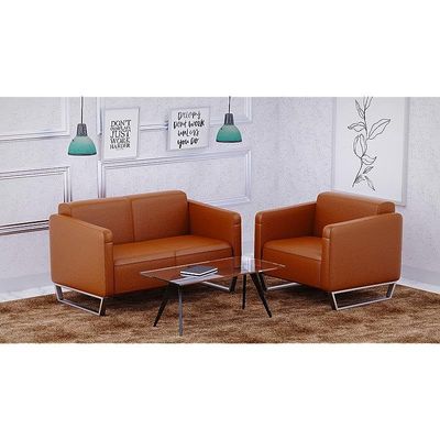 Mahmayi 2850 Single Seater Sofa in Brown PU Leather with Loop Leg Design - Comfortable Lounge Seat for Living Room, Office, or Bedroom (1-Seater, Brown, Loop Leg)