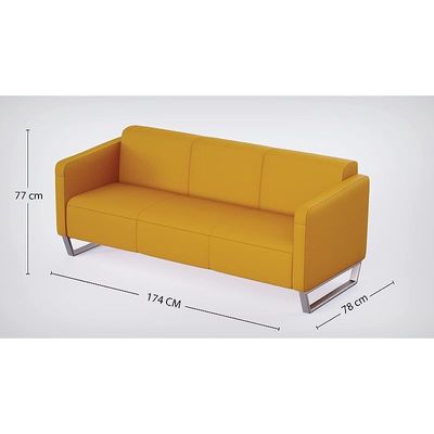 Mahmayi 2850 Three Seater Sofa in Yellow PU Leather with Loop Leg Design - Comfortable Lounge Seat for Living Room, Office, or Bedroom (3-Seater, Yellow, Loop Leg)