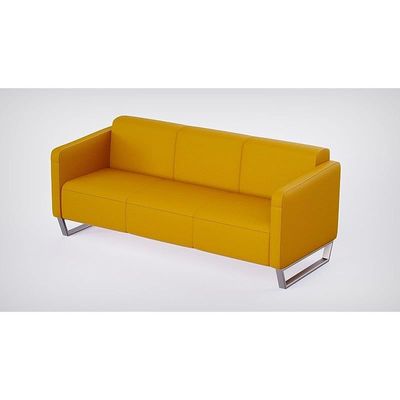 Mahmayi 2850 Three Seater Sofa in Yellow PU Leather with Loop Leg Design - Comfortable Lounge Seat for Living Room, Office, or Bedroom (3-Seater, Yellow, Loop Leg)