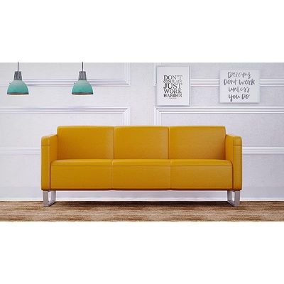 أريكة Mahmayi 2850 بثلاثة مقاعد من جلد البولي يوريثان الأصفر مع تصميم حلقة الساق - مقعد صالة مريح لغرفة المعيشة أو المكتب أو غرفة النوم (3 مقاعد، أصفر، ساق حلقية)