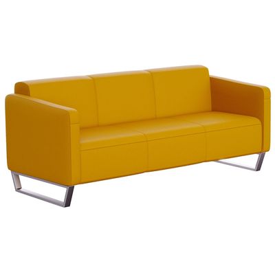 Mahmayi 2850 Three Seater Sofa in Yellow PU Leather with Loop Leg Design - Comfortable Lounge Seat for Living Room, Office, or Bedroom (3-Seater, Yellow, Loop Leg)