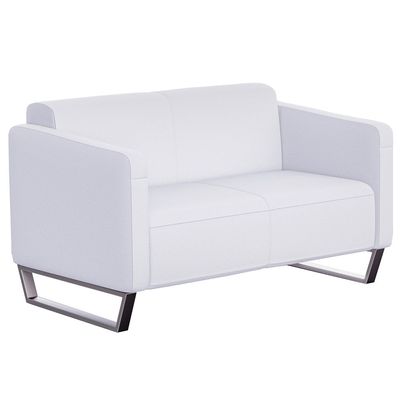 Mahmayi 2850 Two Seater Sofa in White PU Leather with Loop Leg Design - Comfortable Lounge Seat for Living Room, Office, or Bedroom (2-Seater, White, Loop Leg)