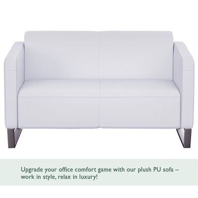 Mahmayi 2850 Two Seater Sofa in White PU Leather with Loop Leg Design - Comfortable Lounge Seat for Living Room, Office, or Bedroom (2-Seater, White, Loop Leg)