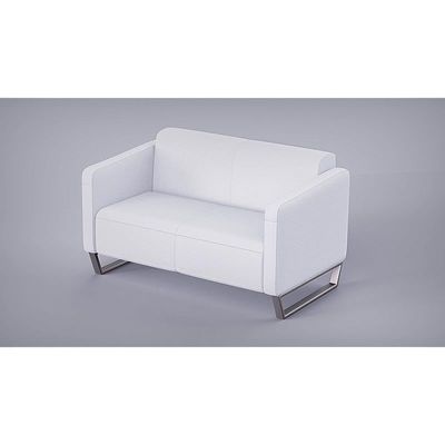 أريكة Mahmayi 2850 بمقعدين من جلد البولي يوريثان الأبيض مع تصميم حلقة الساق - مقعد صالة مريح لغرفة المعيشة أو المكتب أو غرفة النوم (مقعدان، أبيض، ساق دائرية)