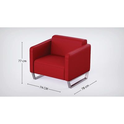 Mahmayi 2850 Single Seater Sofa in Red PU Leather with Loop Leg Design - Comfortable Lounge Seat for Living Room, Office, or Bedroom (1-Seater, Red, Loop Leg)
