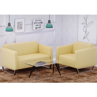 Mahmayi 2850 Two Seater Sofa in Sandal PU Leather with Loop Leg Design - Comfortable Lounge Seat for Living Room, Office, or Bedroom (2-Seater, Sandal, Loop Leg)