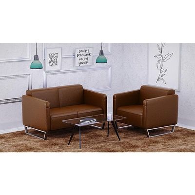 Mahmayi 2850 Two Seater Sofa in Dark Brown PU Leather with Loop Leg Design - Comfortable Lounge Seat for Living Room, Office, or Bedroom (2-Seater, Dark Brown, Loop Leg)