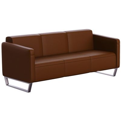 Mahmayi 2850 Three Seater Sofa in Dark Brown PU Leather with Loop Leg Design - Comfortable Lounge Seat for Living Room, Office, or Bedroom (3-Seater, Dark Brown, Loop Leg)