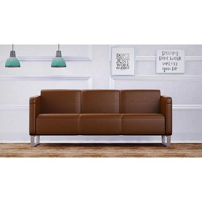 Mahmayi 2850 Three Seater Sofa in Dark Brown PU Leather with Loop Leg Design - Comfortable Lounge Seat for Living Room, Office, or Bedroom (3-Seater, Dark Brown, Loop Leg)