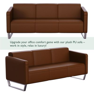 Mahmayi 2850 Three Seater Sofa in Dark Brown PU Leather with Loop Leg Design - Comfortable Lounge Seat for Living Room, Office, or Bedroom (3-Seater, Dark Brown, Loop Leg)