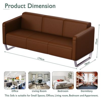 Mahmayi 2850 Three Seater Sofa in Dark Brown PU Leather with Loop Leg Design - Comfortable Lounge Seat for Living Room, Office, or Bedroom (3-Seater, Dark Brown, Loop Leg)