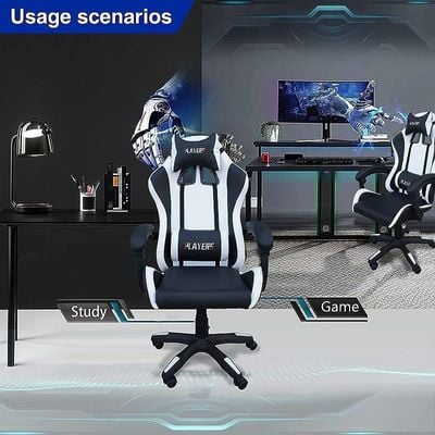 Contrgaming by TJ HYG 01 Gaming Black White Chair and V2-1060 Plain Desk Gaming Combo Perfect for Home Gaming and office Workstation Setup