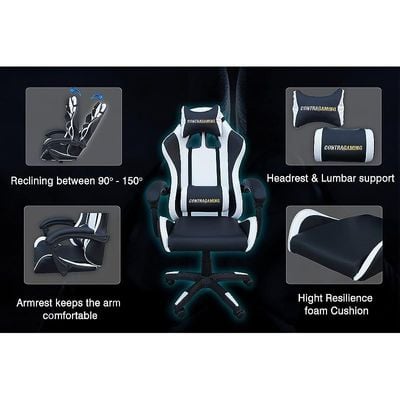 Contrgaming by TJ HYG 01 Gaming Black White Chair and V2-1060 Plain Desk Gaming Combo Perfect for Home Gaming and office Workstation Setup