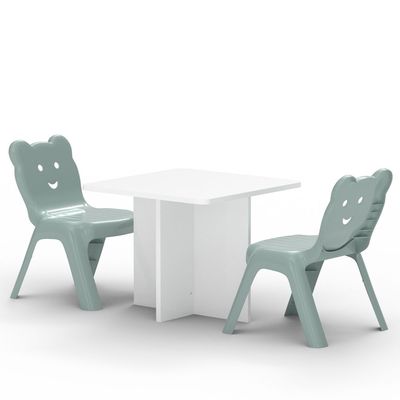مكتب أطفال Mahmayi CH01 باللون الأبيض (60X60) مع 2 كرسي بلاستيك للأطفال X CHC1 باللون الرمادي الفاتح