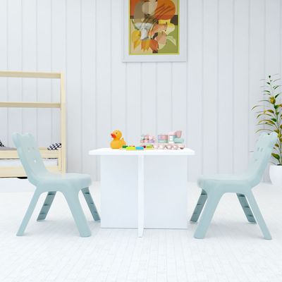 مكتب أطفال Mahmayi CH01 باللون الأبيض (60X60) مع 2 كرسي بلاستيك للأطفال X CHC1 باللون الرمادي الفاتح