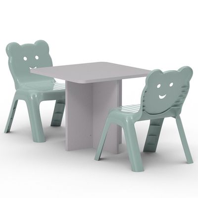 Mahmayi CH01 Child Desk(60X60) Light Grey with 2 X CHC1 Child Plastic Chair Light Grey Combo