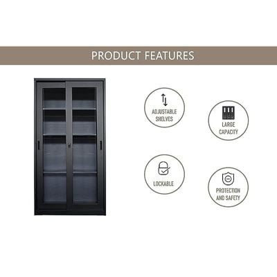 Godrej Full HT Steel and Glass door height adjustable with sliding door Filing Cabinet and bookshelf - Black