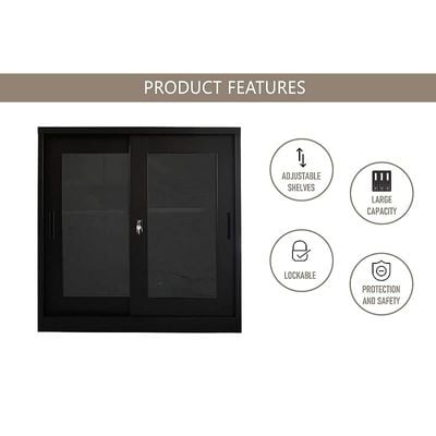 Victory Steel Japan Half HT Steel and Glass door height adjustable with sliding door Filing Cabinet - Black