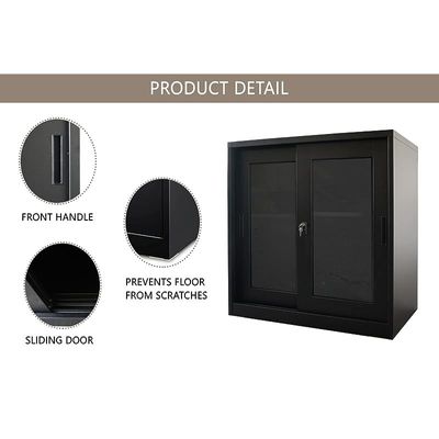 Victory Steel Japan Half HT Steel and Glass door height adjustable with sliding door Filing Cabinet - Black