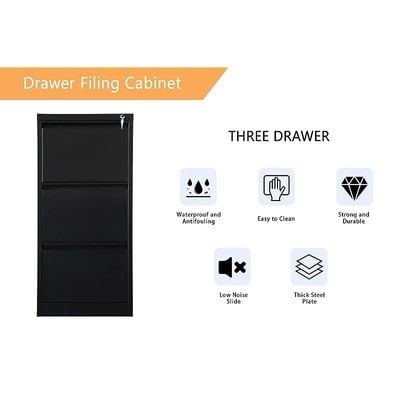 Victory Steel Japan OEM File Cabinet with Lock Large Storage, Metal Portable Cabinet with 4 Drawer, Vertical File Cabinet, 4 Layer Cabinet Office Storage Cabinet (3 Drawer, Matte Black)