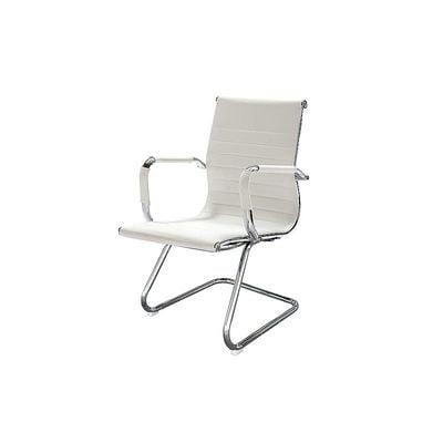 UT-C031V Visitors Chair, Waiting Room &amp; Reception PU Chair, Thick Padding Seat Ergonomic Executive Chair Fixed Armrest Chair Home Office Chair, Durable Base Visitor Armchair White