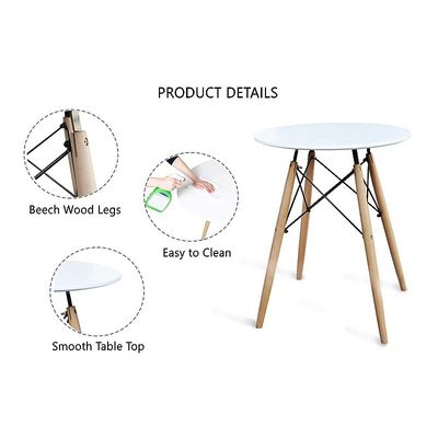 Round Table with Wooden Leg, Simple Modern Design Tables for Home Office Bistro Balcony Lawn Breakfast(White, Tables 60x60)