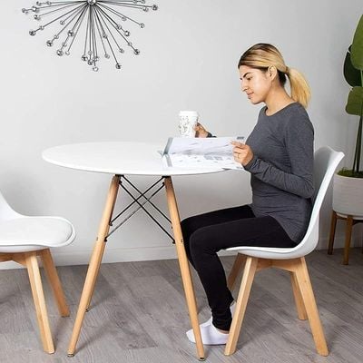Round Table with Wooden Leg, Simple Modern Design Tables for Home Office Bistro Balcony Lawn Breakfast(White, Tables 60x60)