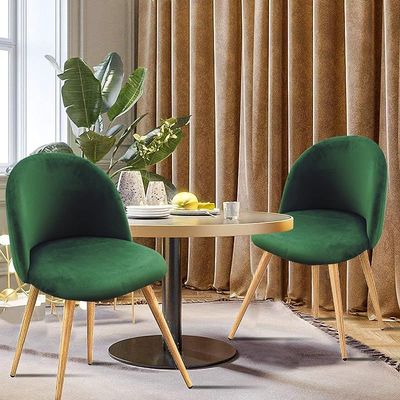 HYDC019 Velvett Green Dining Chair for Living Room | Dining Room Chairs Living Room Chair Velvet Fabric Chair For Hotel Restaurant and Office_Pack of 2