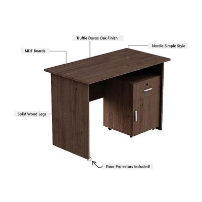 Mahmayi MP1 100x60 Writing Table with Mobile Drawer - Modern Office Desk for Home & Work, Ergonomic Design, Study Desk with Storage, Sturdy Computer Table for Office, Bedroom, Living Room (Brown)