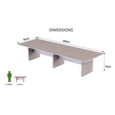 Zelda Conference Table | Office Conference cum Meeting Table, Light Concrete_360cm
