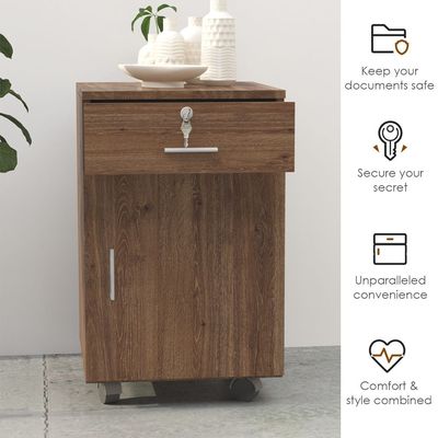 1D1D Pedestal Mobile Drawers,1 Drawer Rolling File Cabinet with Lock, Mobile File Storage Organizer_Brown