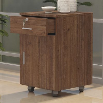 1D1D Pedestal Mobile Drawers,1 Drawer Rolling File Cabinet with Lock, Mobile File Storage Organizer_Brown