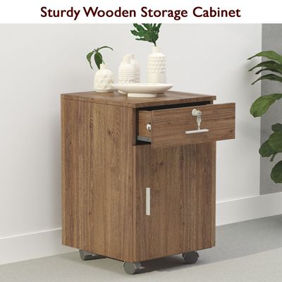 1D1D Pedestal Mobile Drawers,1 Drawer Rolling File Cabinet with Lock, Mobile File Storage Organizer_Brown