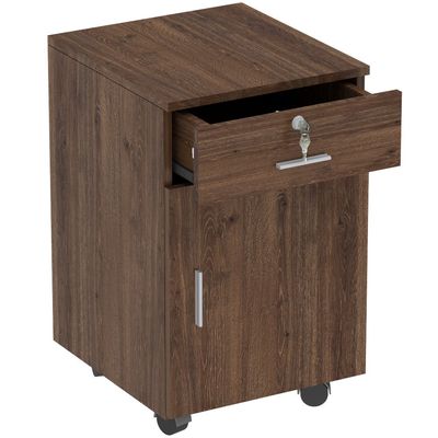 1D1D Pedestal Mobile Drawers,1 Drawer Rolling File Cabinet with Lock, Mobile File Storage Organizer_Brown