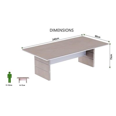 Zelda Conference Table | Office Conference cum Meeting Table, Light Concrete_240cm