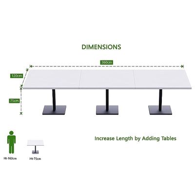 Ristoran 500X500E-360 12 seater Square Base Cafe-Dining-Meeting Table White