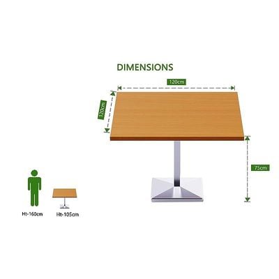 Mahmayi Ristoran 500PE-120 4 Seater Square Modular Pantry Table - Light Walnut - Ideal for Dining, Kitchen, or Restaurant Use