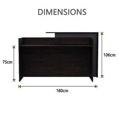 Zelda 26R001 Modern Reception Desk with Elegant front design, Storage Feature Front Office Desk, 180 cm (Black Brown Thermo Oak)