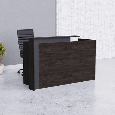 Zelda 26R001 Modern Reception Desk with Elegant front design, Storage Feature Front Office Desk, 180 cm (Black Brown Thermo Oak)