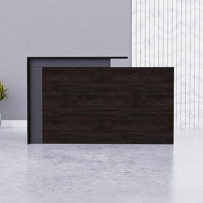 Zelda 26R001 Modern Reception Desk with Elegant front design, Storage Feature Front Office Desk, 180 cm (Black Brown Thermo Oak)